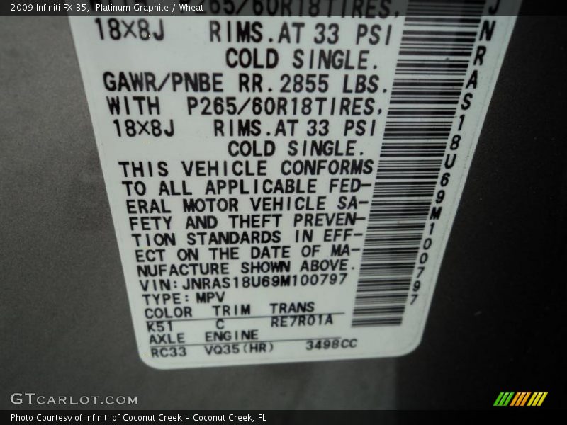 Platinum Graphite / Wheat 2009 Infiniti FX 35