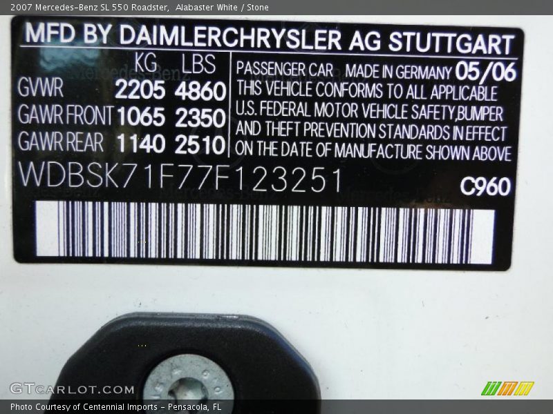 Alabaster White / Stone 2007 Mercedes-Benz SL 550 Roadster