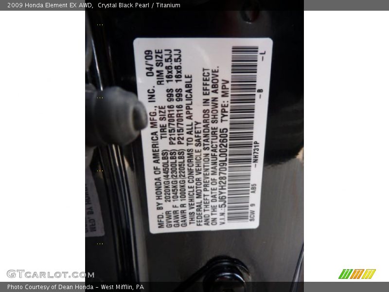 Crystal Black Pearl / Titanium 2009 Honda Element EX AWD