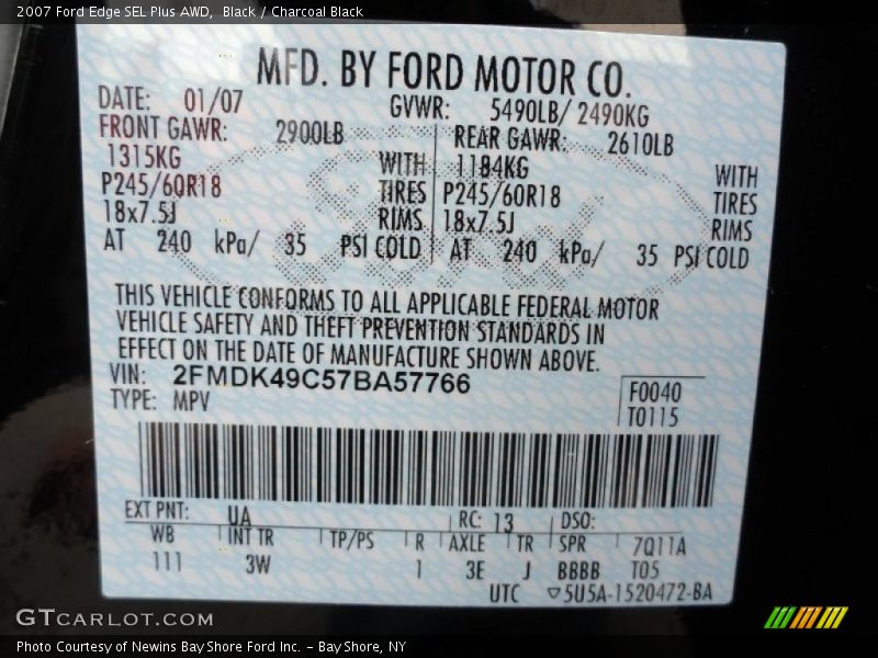 Black / Charcoal Black 2007 Ford Edge SEL Plus AWD