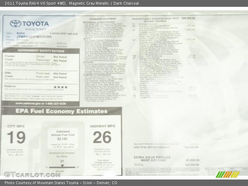 2011 RAV4 V6 Sport 4WD Window Sticker