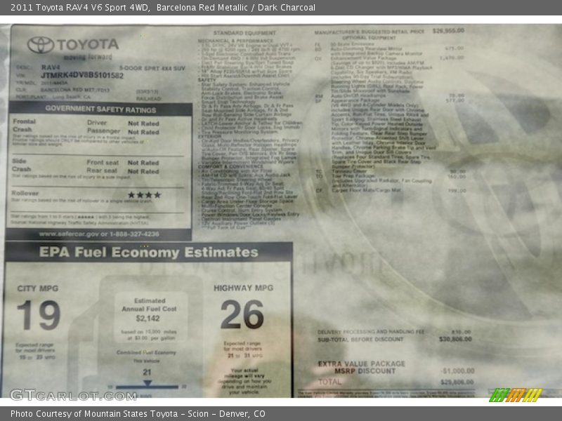  2011 RAV4 V6 Sport 4WD Window Sticker