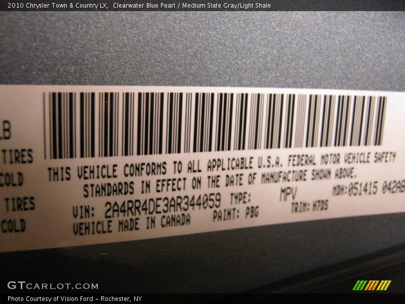 Clearwater Blue Pearl / Medium Slate Gray/Light Shale 2010 Chrysler Town & Country LX