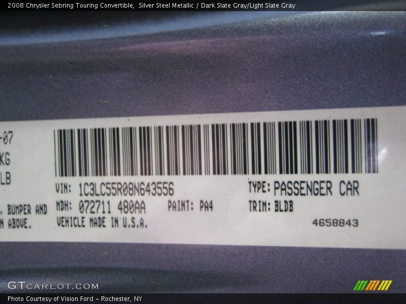 Silver Steel Metallic / Dark Slate Gray/Light Slate Gray 2008 Chrysler Sebring Touring Convertible
