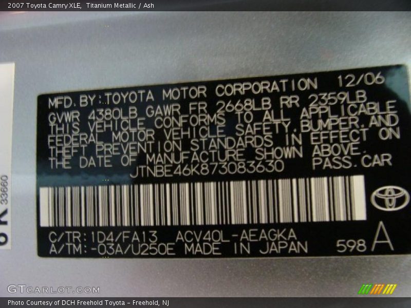 Titanium Metallic / Ash 2007 Toyota Camry XLE