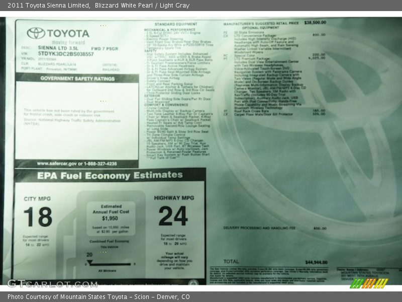 Blizzard White Pearl / Light Gray 2011 Toyota Sienna Limited