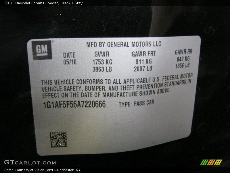 Black / Gray 2010 Chevrolet Cobalt LT Sedan