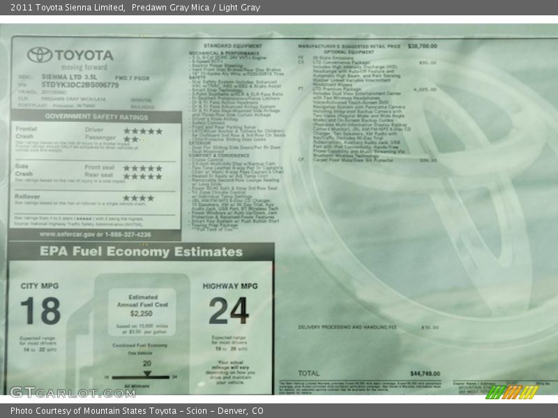 Predawn Gray Mica / Light Gray 2011 Toyota Sienna Limited