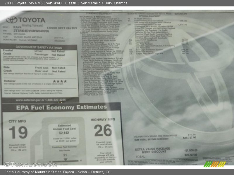  2011 RAV4 V6 Sport 4WD Window Sticker