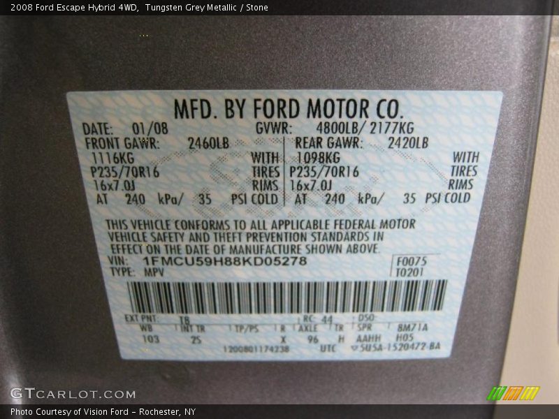 Tungsten Grey Metallic / Stone 2008 Ford Escape Hybrid 4WD