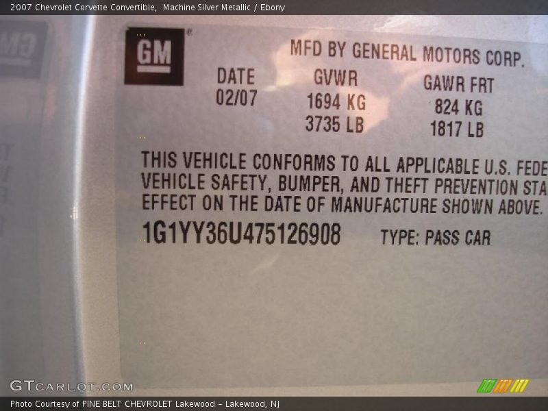 Machine Silver Metallic / Ebony 2007 Chevrolet Corvette Convertible