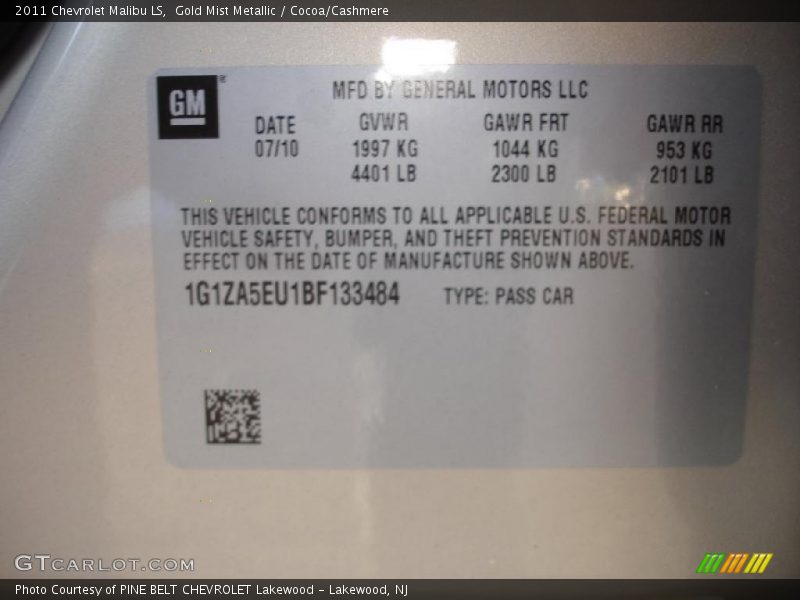 Gold Mist Metallic / Cocoa/Cashmere 2011 Chevrolet Malibu LS