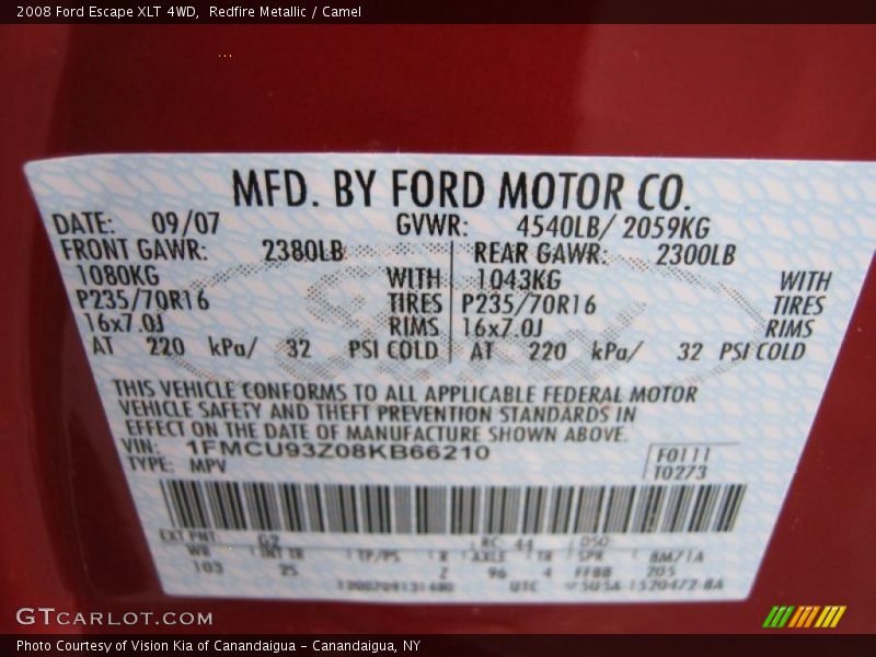 Redfire Metallic / Camel 2008 Ford Escape XLT 4WD