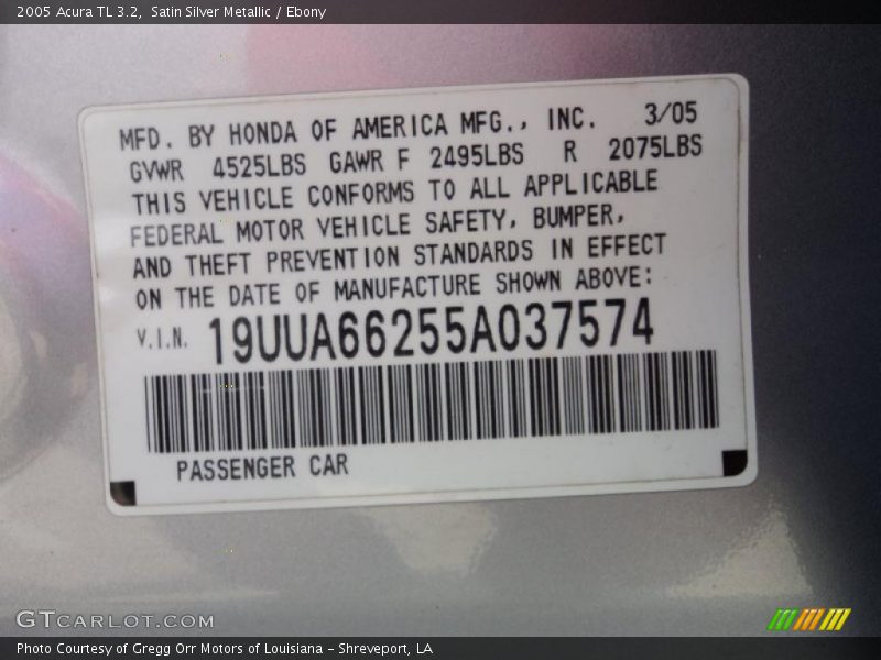 Satin Silver Metallic / Ebony 2005 Acura TL 3.2