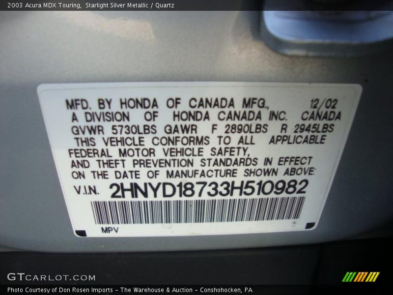 Starlight Silver Metallic / Quartz 2003 Acura MDX Touring