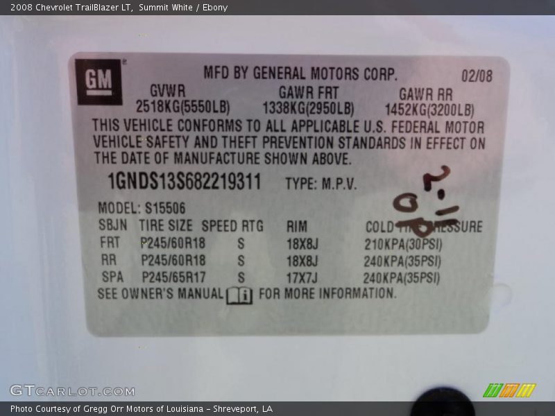 Summit White / Ebony 2008 Chevrolet TrailBlazer LT
