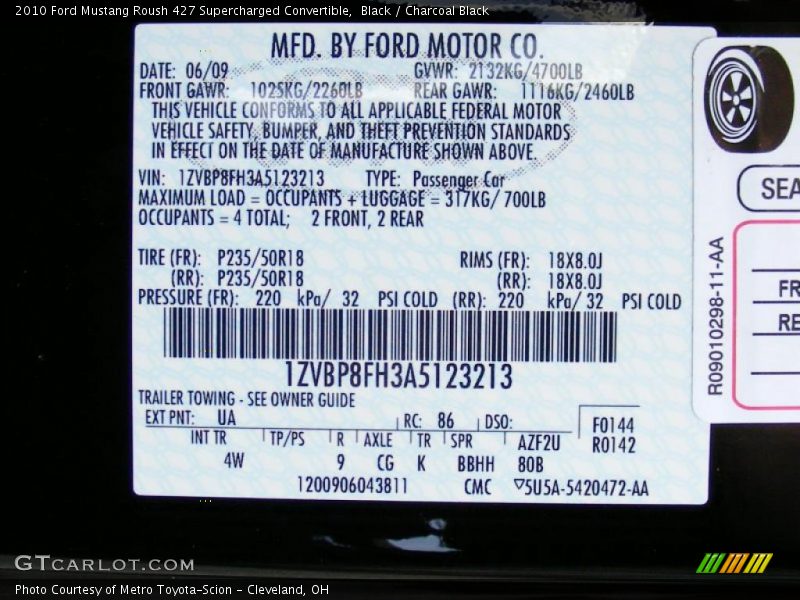 2010 Mustang Roush 427 Supercharged Convertible Black Color Code UA