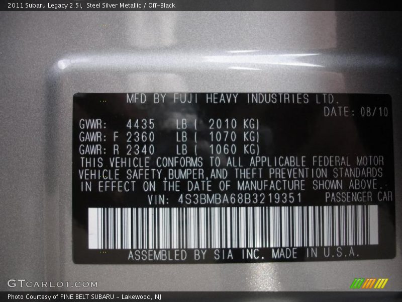 Steel Silver Metallic / Off-Black 2011 Subaru Legacy 2.5i