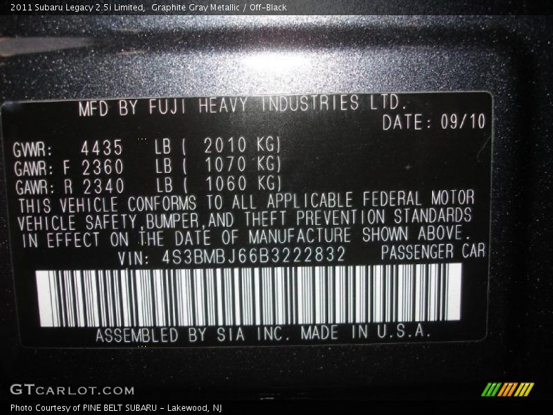 Graphite Gray Metallic / Off-Black 2011 Subaru Legacy 2.5i Limited