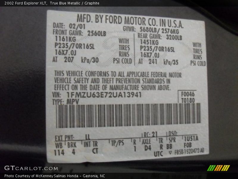 True Blue Metallic / Graphite 2002 Ford Explorer XLT