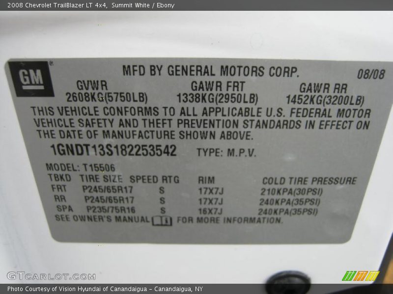 Summit White / Ebony 2008 Chevrolet TrailBlazer LT 4x4