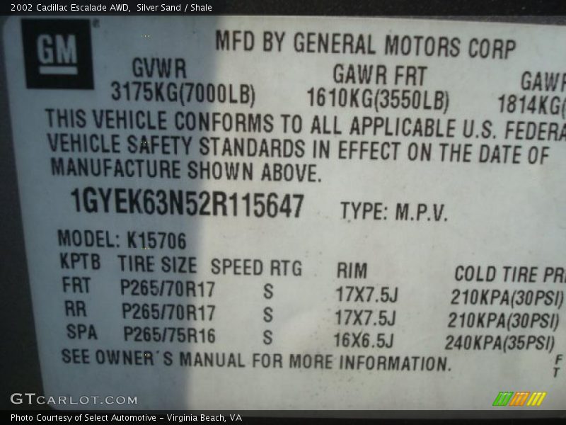 Silver Sand / Shale 2002 Cadillac Escalade AWD