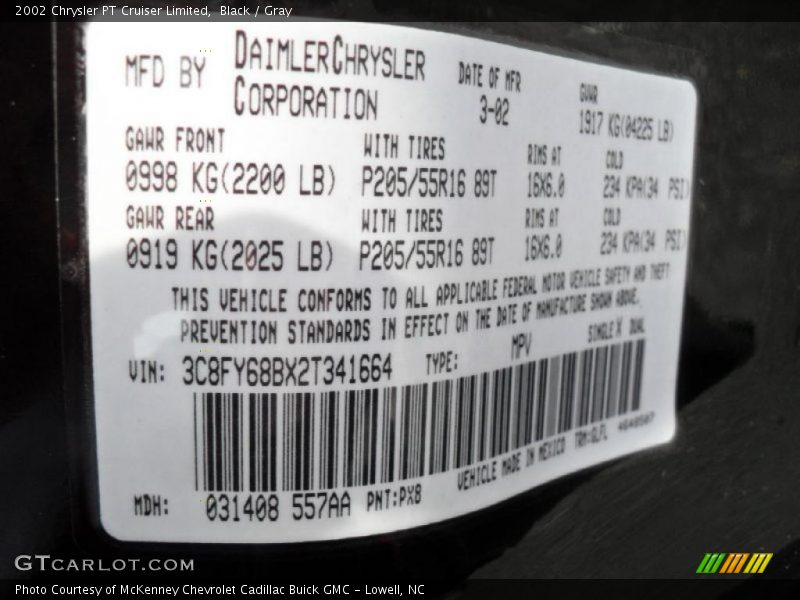 Black / Gray 2002 Chrysler PT Cruiser Limited