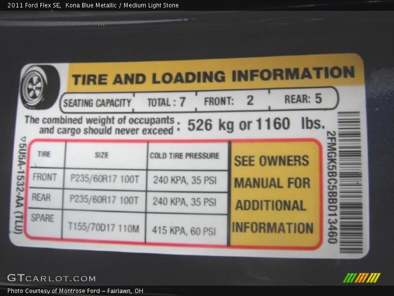 Info Tag of 2011 Flex SE