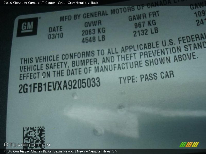 Cyber Gray Metallic / Black 2010 Chevrolet Camaro LT Coupe