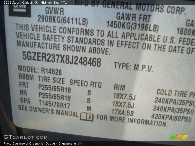 Midnight Blue / Tan 2008 Saturn Outlook XR