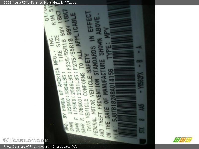 Polished Metal Metallic / Taupe 2008 Acura RDX