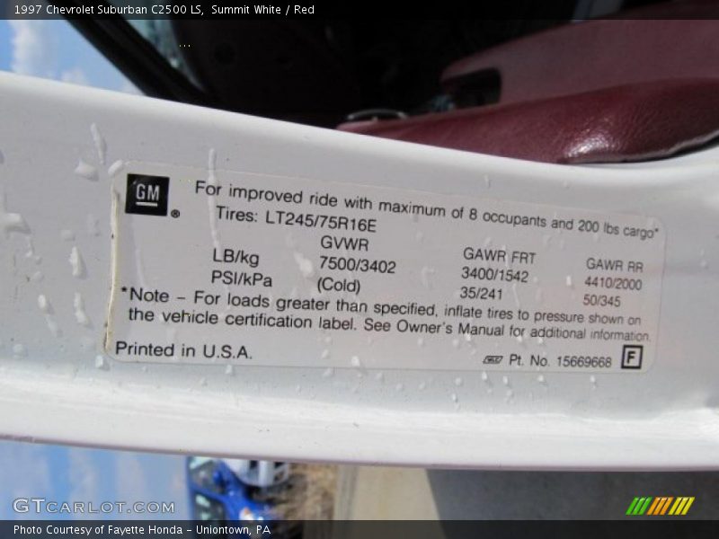 Summit White / Red 1997 Chevrolet Suburban C2500 LS