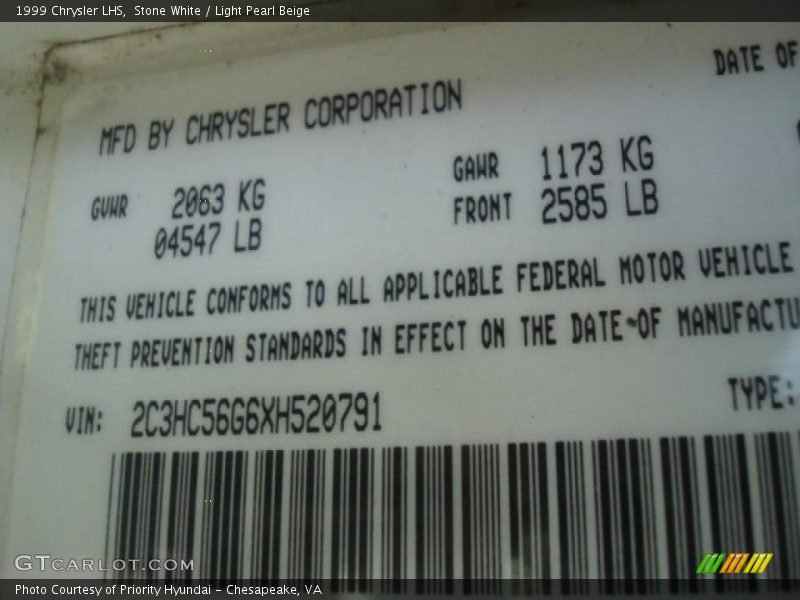 Stone White / Light Pearl Beige 1999 Chrysler LHS