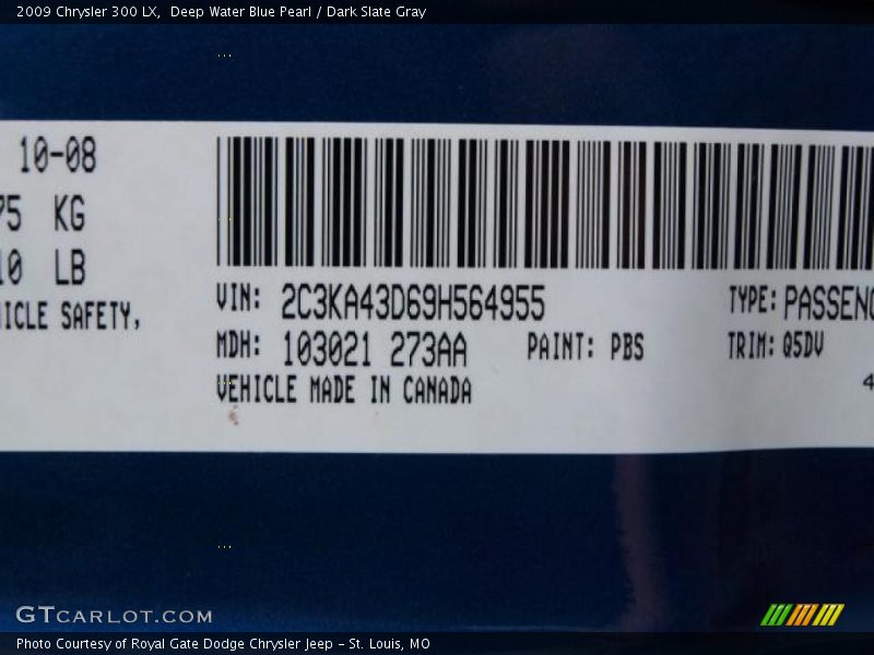 Deep Water Blue Pearl / Dark Slate Gray 2009 Chrysler 300 LX