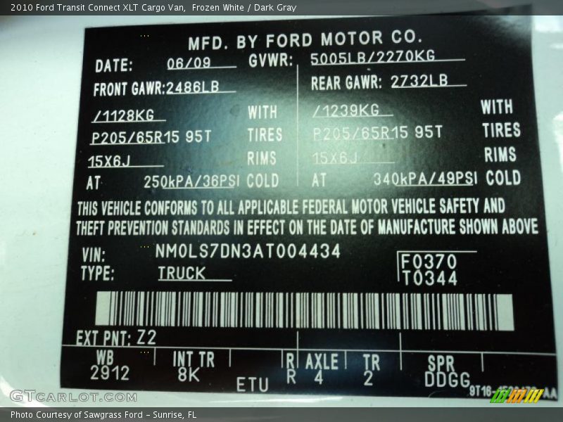 Frozen White / Dark Gray 2010 Ford Transit Connect XLT Cargo Van