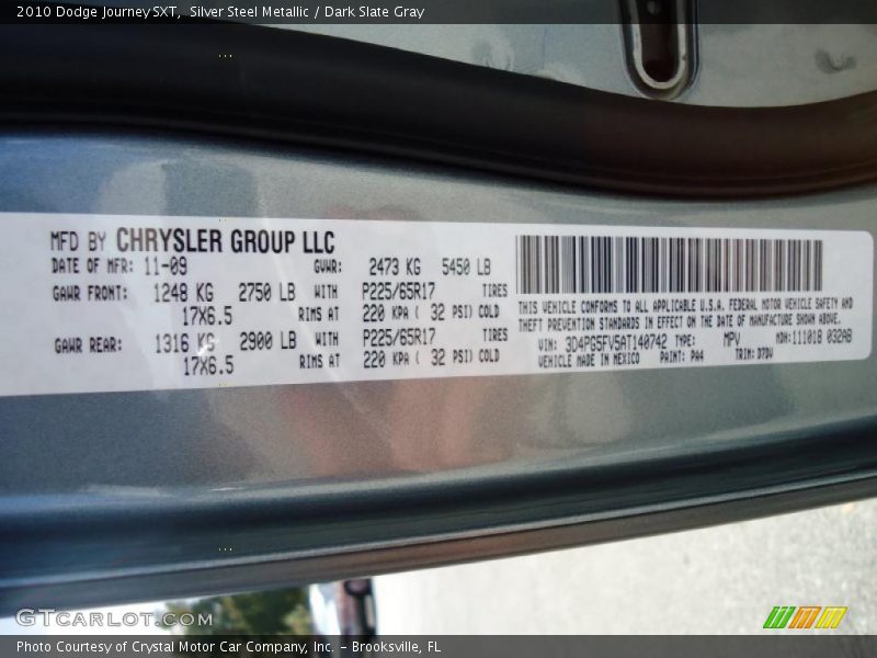 Silver Steel Metallic / Dark Slate Gray 2010 Dodge Journey SXT