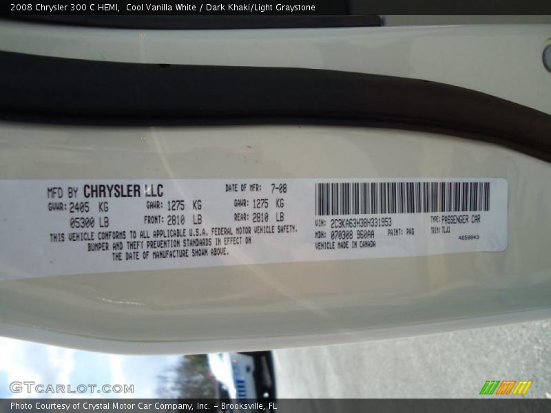 Cool Vanilla White / Dark Khaki/Light Graystone 2008 Chrysler 300 C HEMI