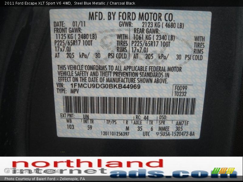 Steel Blue Metallic / Charcoal Black 2011 Ford Escape XLT Sport V6 4WD