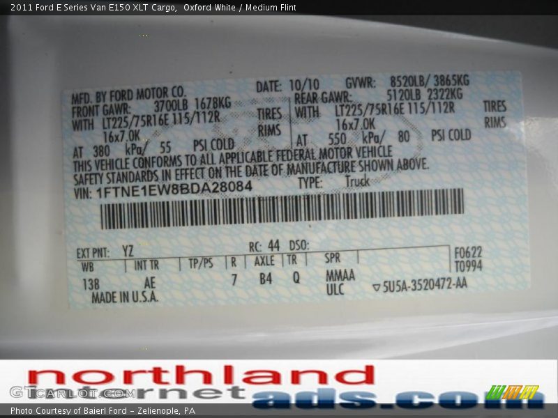 Oxford White / Medium Flint 2011 Ford E Series Van E150 XLT Cargo