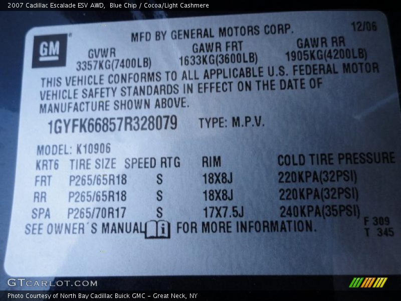 Blue Chip / Cocoa/Light Cashmere 2007 Cadillac Escalade ESV AWD