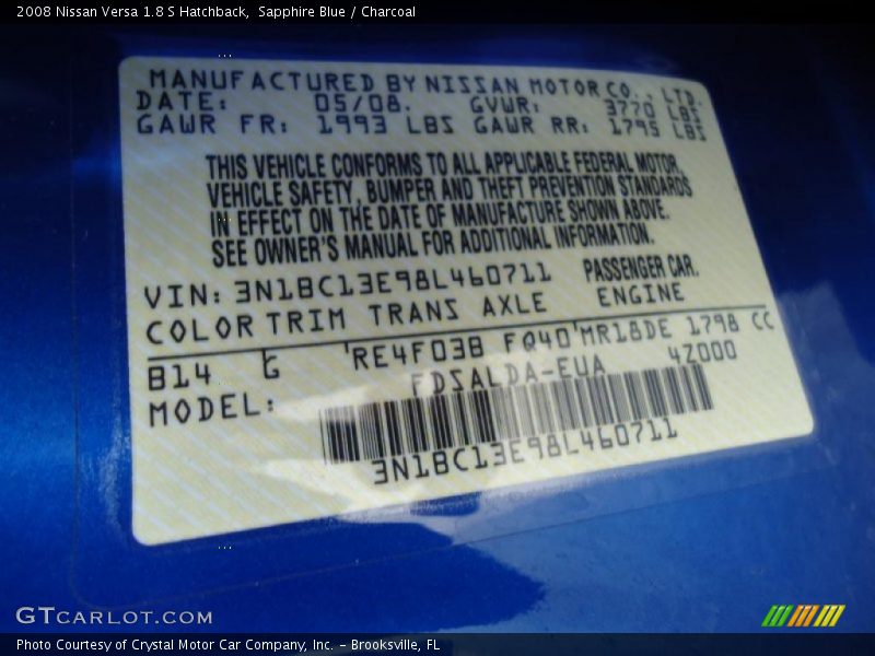 Sapphire Blue / Charcoal 2008 Nissan Versa 1.8 S Hatchback