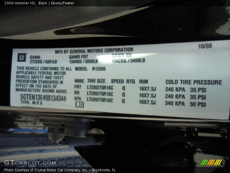 Black / Ebony/Pewter 2009 Hummer H3