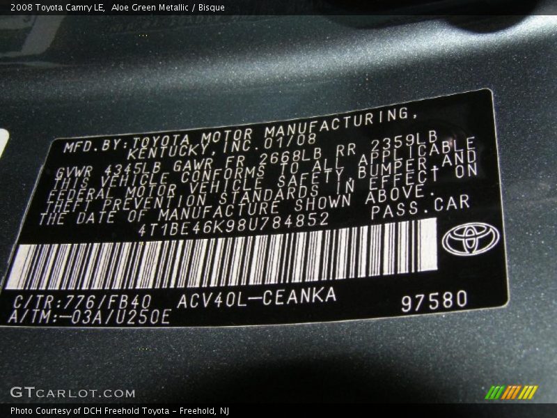 Aloe Green Metallic / Bisque 2008 Toyota Camry LE