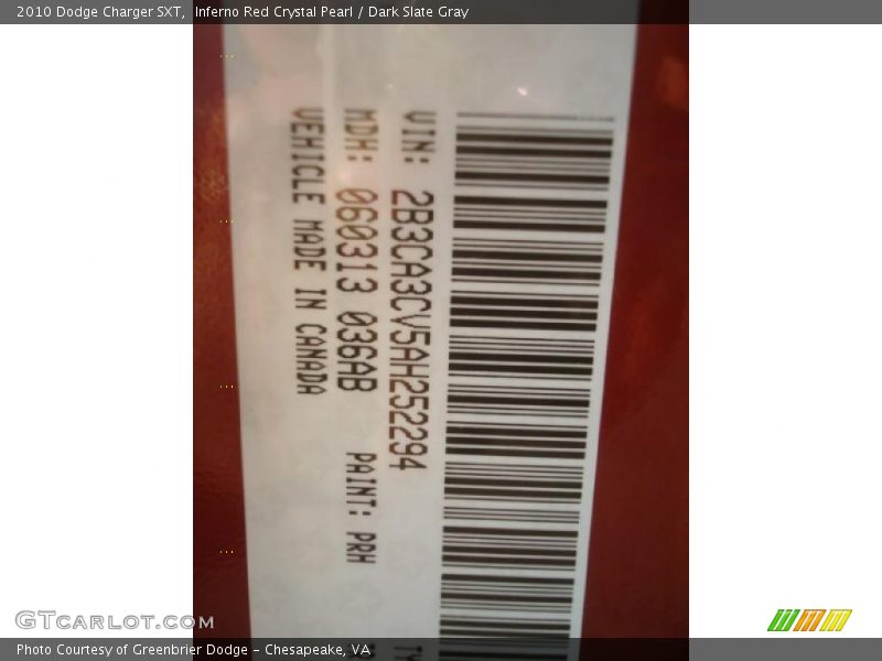 Inferno Red Crystal Pearl / Dark Slate Gray 2010 Dodge Charger SXT