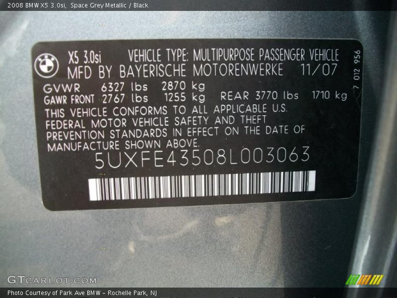 Space Grey Metallic / Black 2008 BMW X5 3.0si