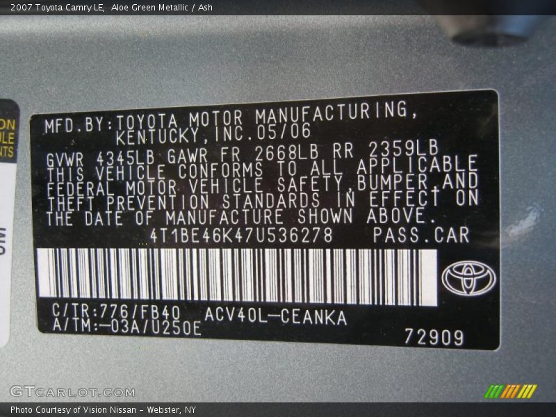 Aloe Green Metallic / Ash 2007 Toyota Camry LE