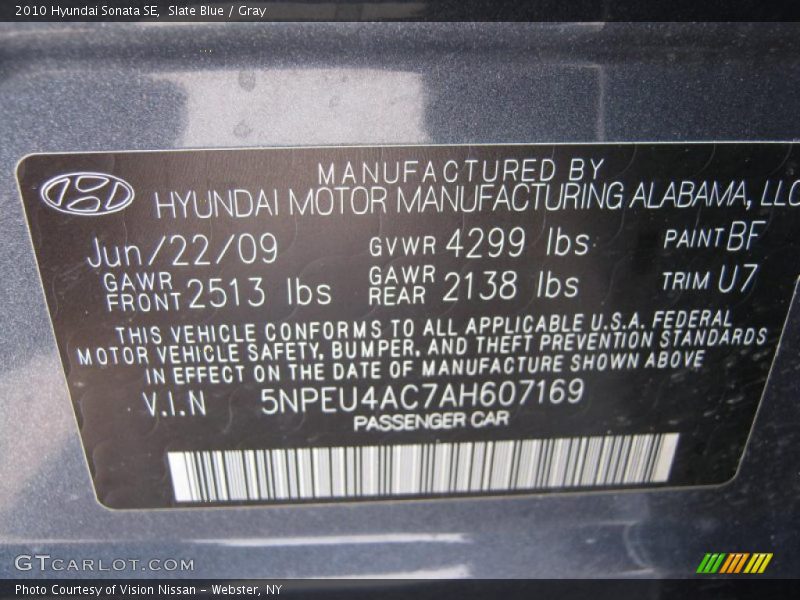 2010 Sonata SE Slate Blue Color Code BF