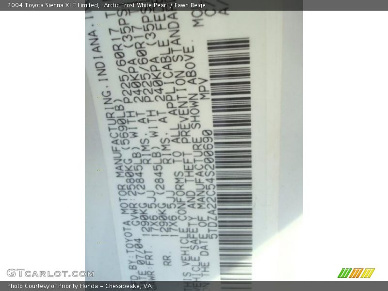 Arctic Frost White Pearl / Fawn Beige 2004 Toyota Sienna XLE Limited