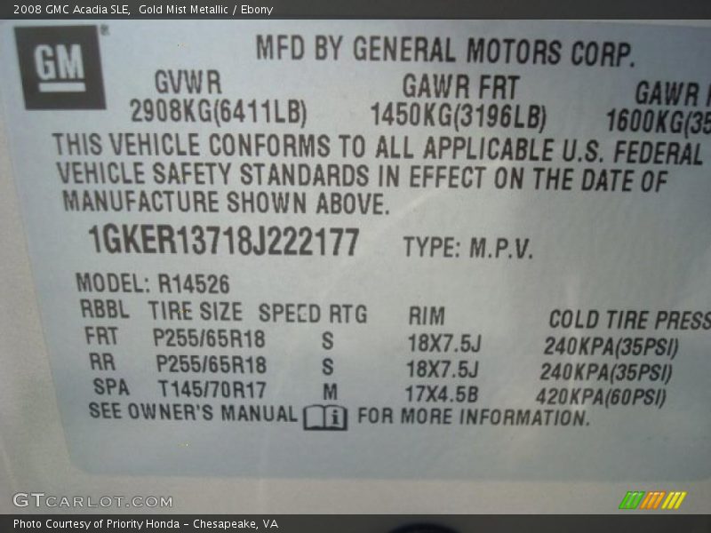 Gold Mist Metallic / Ebony 2008 GMC Acadia SLE