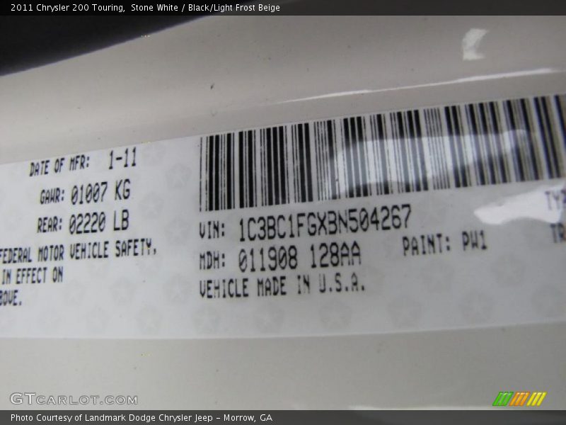 Stone White / Black/Light Frost Beige 2011 Chrysler 200 Touring